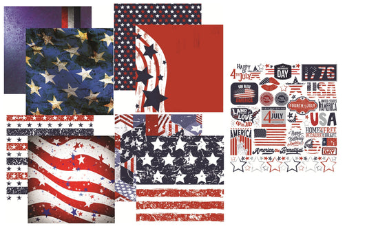 Reminisce Red White and Blue Papers and Stickers Set