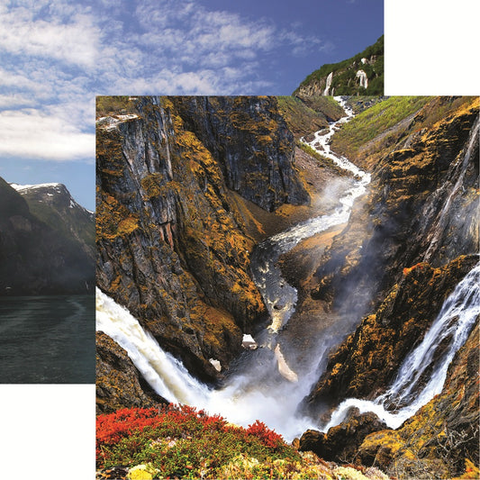 Scandinavia Voringfossen Waterfall Norway 12x12 Scrapbook Paper