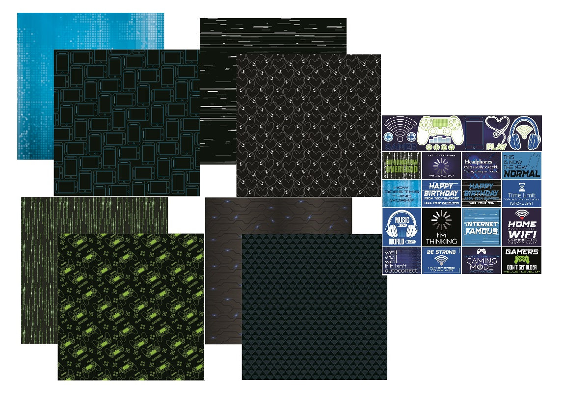 Reminisce Technology Overload Scrapbook Papers and Stickers Set