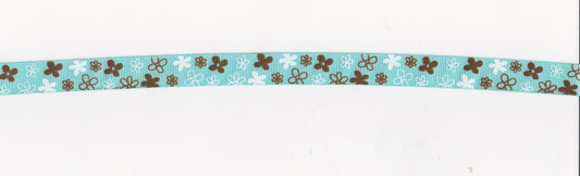 Aqua/Brown Butterfly Grosgrain Ribbon