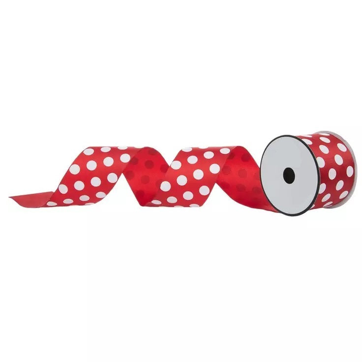 Red and White Polka Dot Ribbon 2.5 Inches Wide