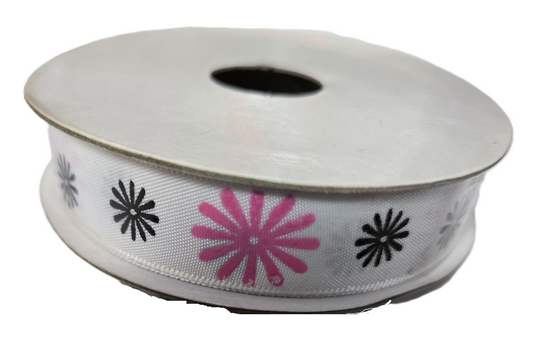 Pink Black Floral Satin Ribbon