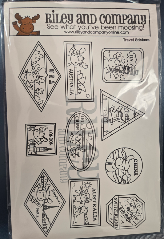 Riley & Co Travel Stickers Rubber Stamp Set - Unmounted