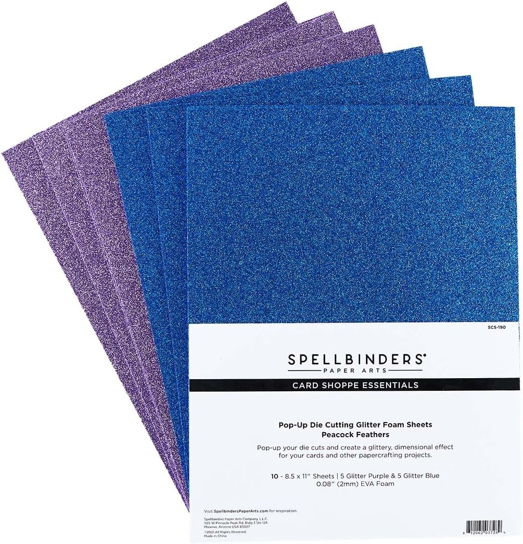 Spellbinders 8.5X11 Glitter Foam Sheets: Peacock Feathers (SCS190)