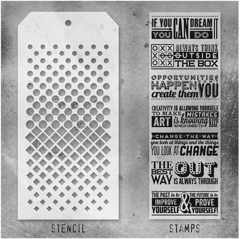 Stampers Anonymous Tim Holtz Stamp and Stencil Dots and Phrases Set