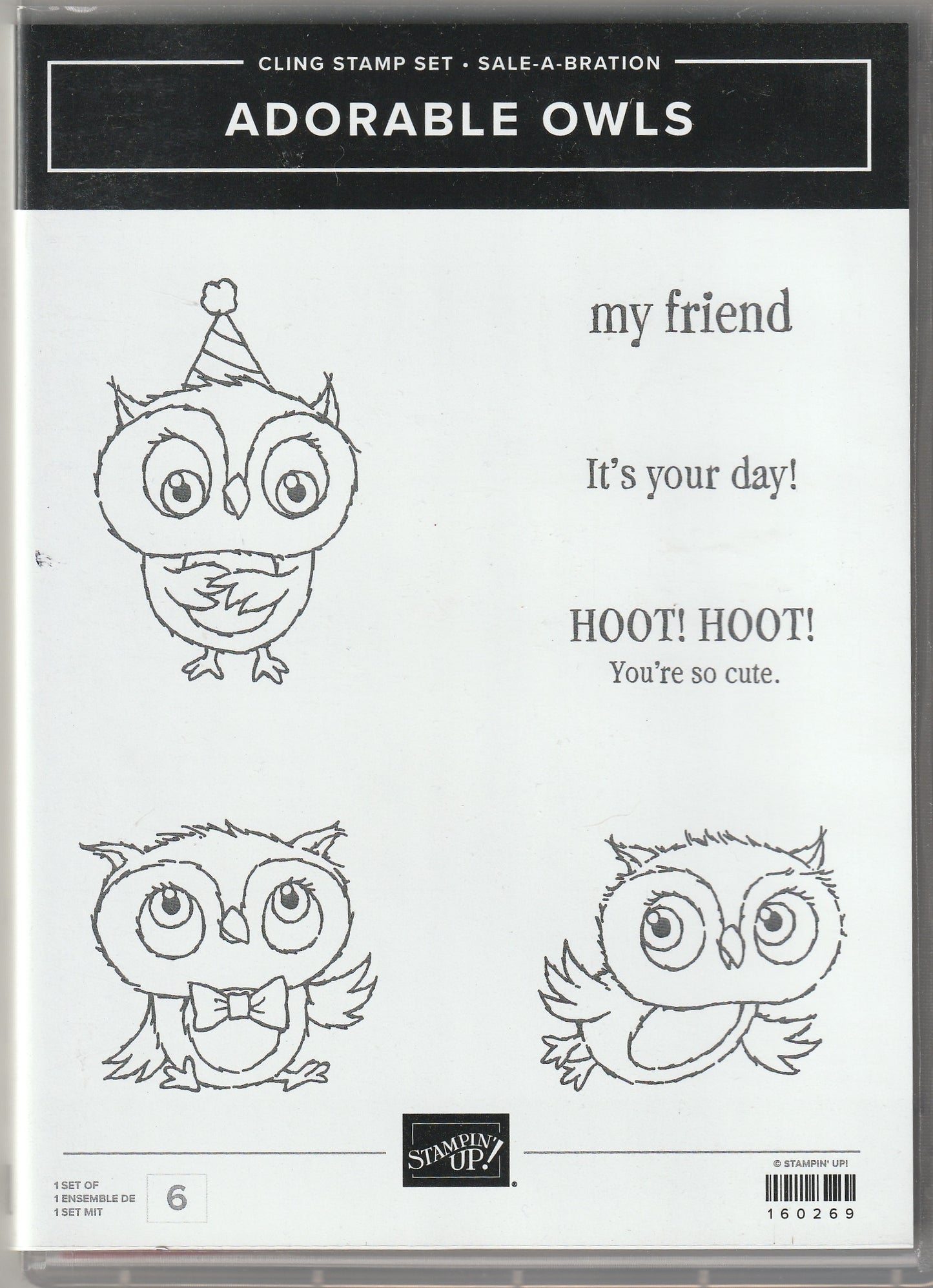Stampin up Adorable Owls Cling Stamp Set in Case - USED