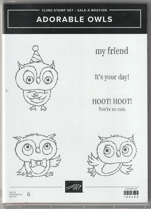 Stampin up Adorable Owls Cling Stamp Set in Case - USED