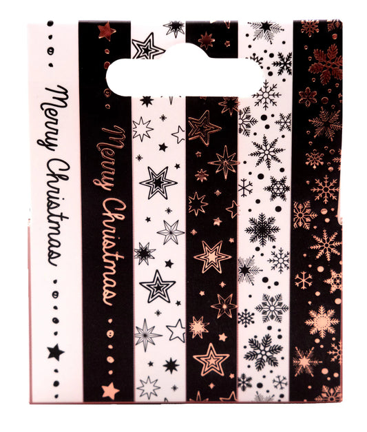 Christmas Washi Tape Set - Black/White/Rose Gold - 6 Rolls