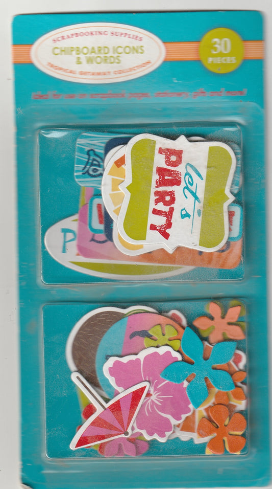 Tropical Getaway Chipboard Icons and Words Set