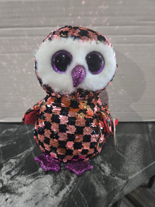 Flippables Check the Owl Beanie Boo Plush - Limited Edition