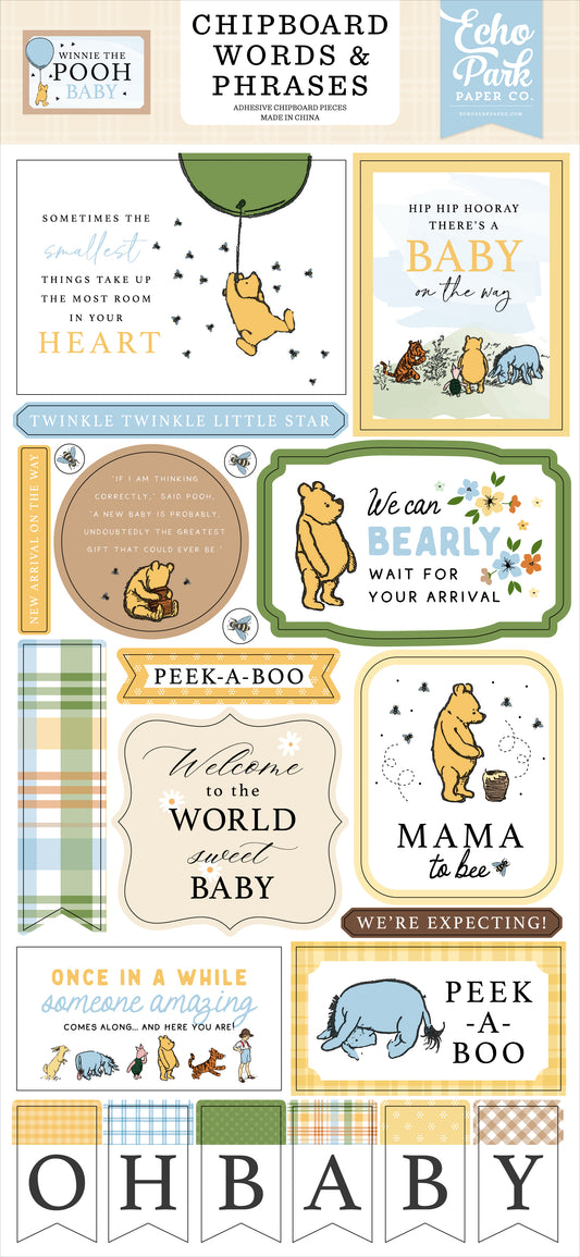 Winnie the Pooh Baby Chipboard Words and Phrases Stickers