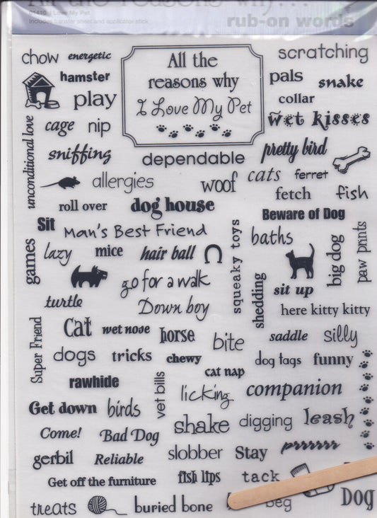 I Love My Pet RubOns Sheet