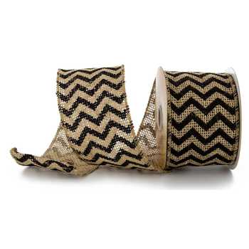 Black Chevron Burlap Wired Ribbon