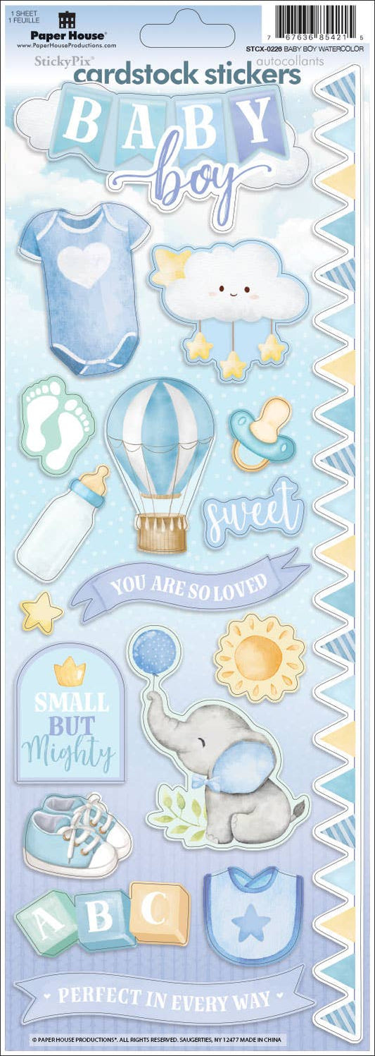 Baby Boy Watercolor Cardstock Stickers