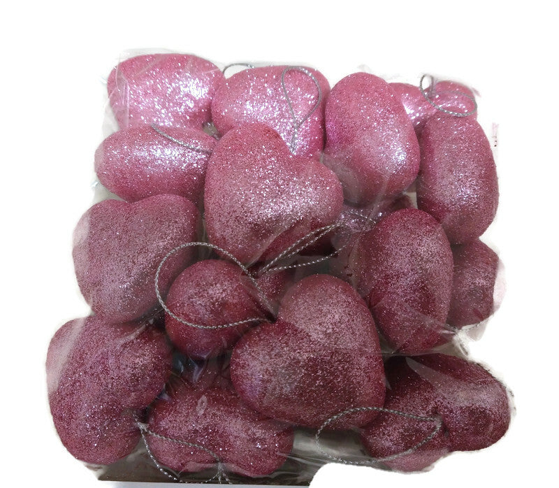 Pink Heart Glitter Ornaments - Set of 20
