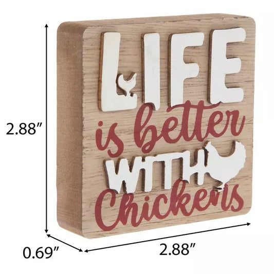 Life is Better With Chickens Layered Wood Block Decor