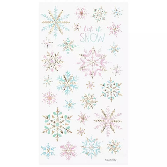 Winter Pastel and Gold Snowflake Foiled Stickers