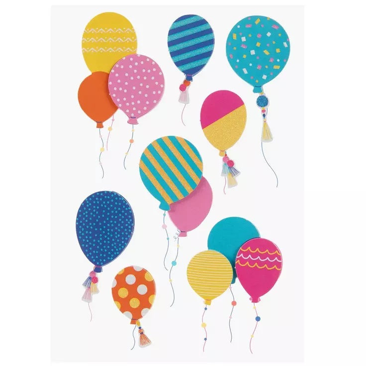 Glitter Patterned Balloons 3d Birthday Stickers