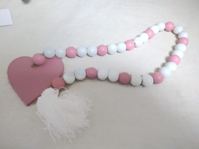Pink and White Wood Bead and Tassel Garland