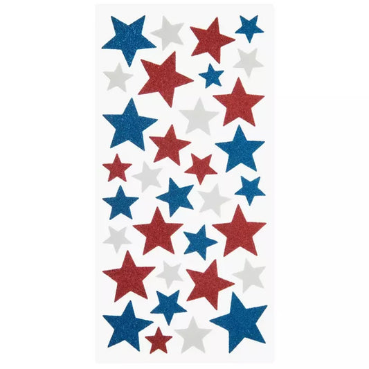 3-d Red White Blue Americana Star Glitter Foam Dimensional Stickers
