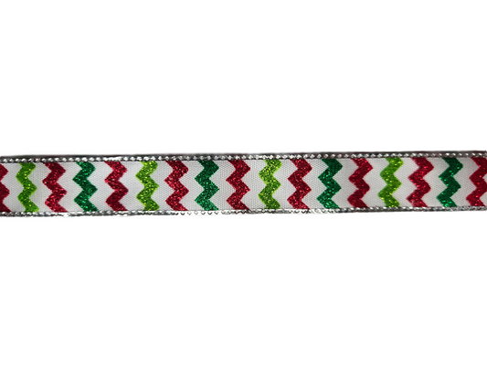 Glitter Red and Green Chevron Ribbon