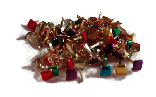 Mini Bright Metallic Colored Square Brads Set - 100ct