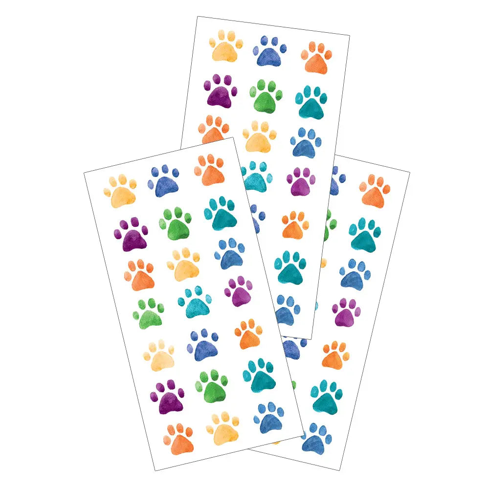 Rainbow Pet Paw Print Stickers Set - 3 Sheets