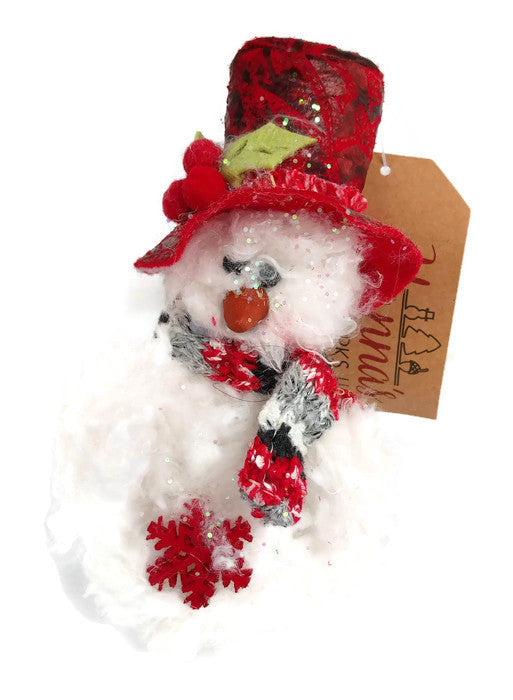 Red Holly Plush Snowman Ornament