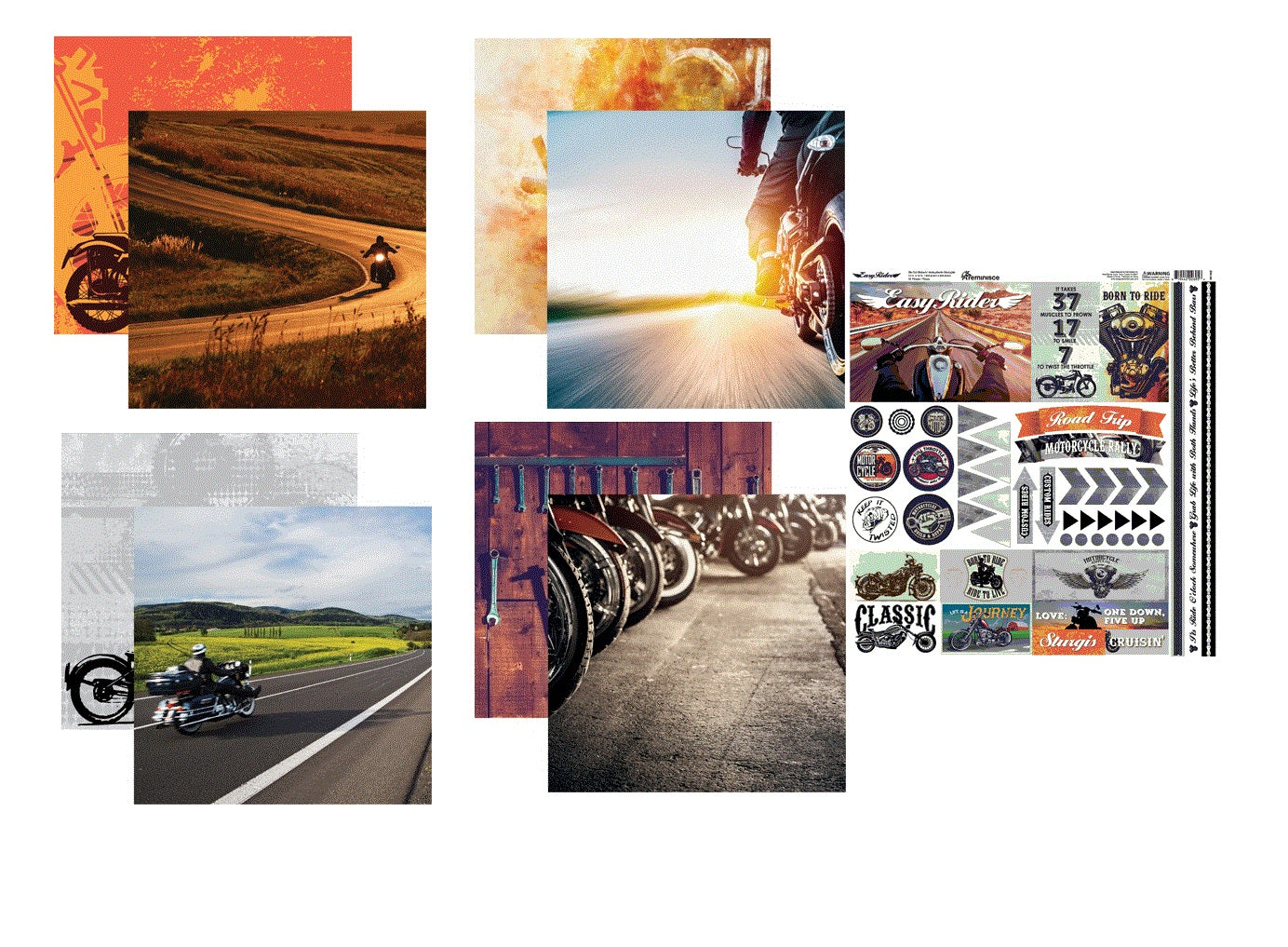 Reminisce Easy Rider Scrapbook Papers and Stickers Set