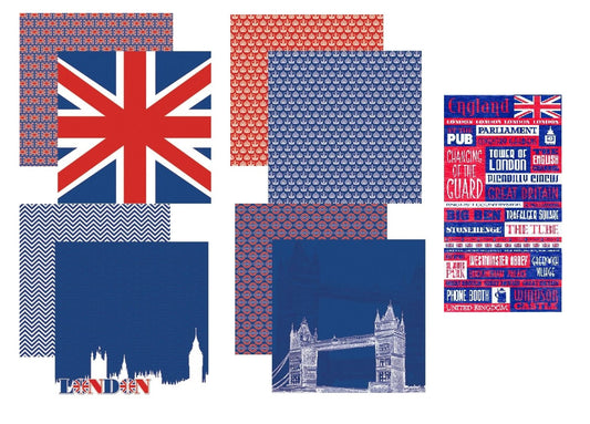 London Scrapbook Papers and Stickers Set