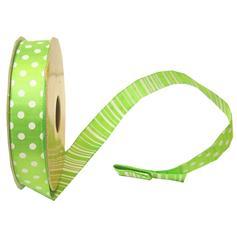 Lime Green dots and Striped Double Sided ribbon