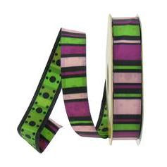 Lime Pink Purple Double Sided Stripe Dot Ribbon