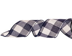 Navy White Plaid Check Ribbon
