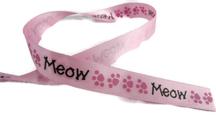 Pink Satin Cat Meow Ribbon