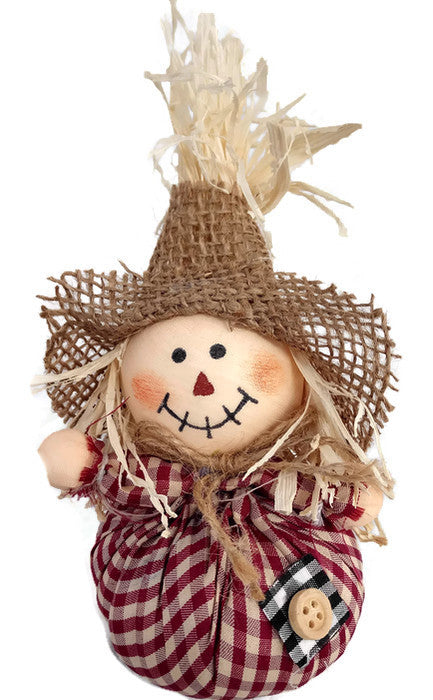 Burgundy Plaid Fall Scarecrow Shelf Sitter