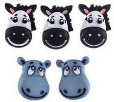 Zebras and Hippos Animal Buttons