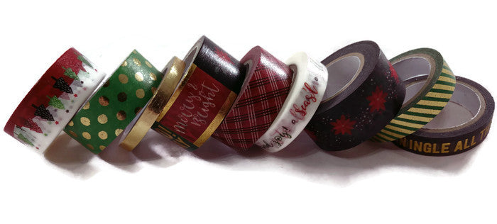 Red Green Gold Christmas Washi Tape Assortment Set