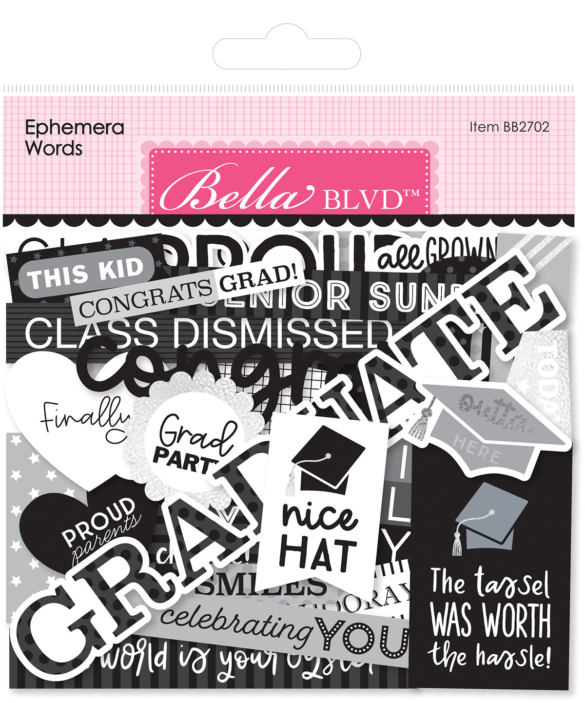 Cap and Gown Words Graduation Ephemera Embellishments Set