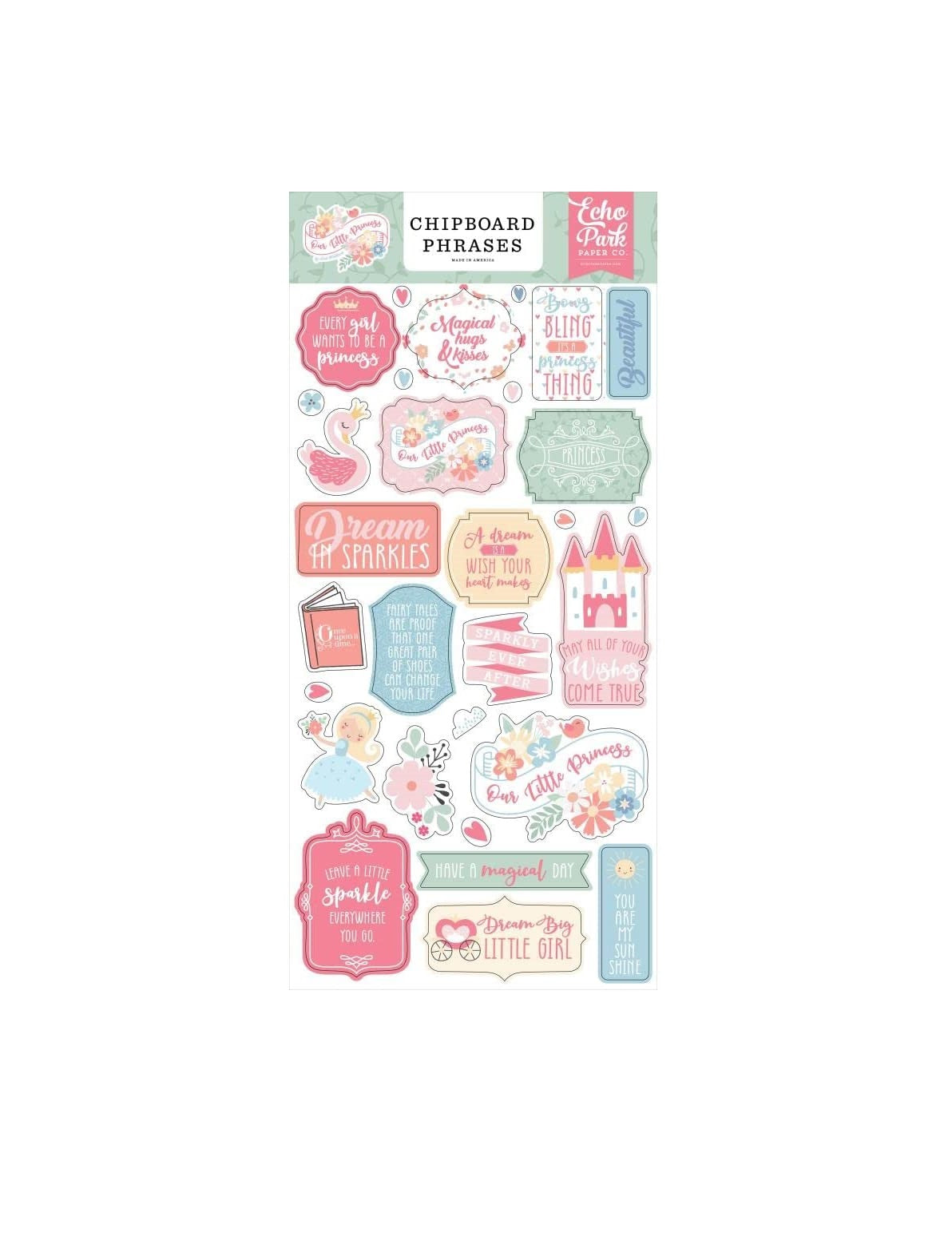 Our Little Princess Chipboard Phrase Stickers