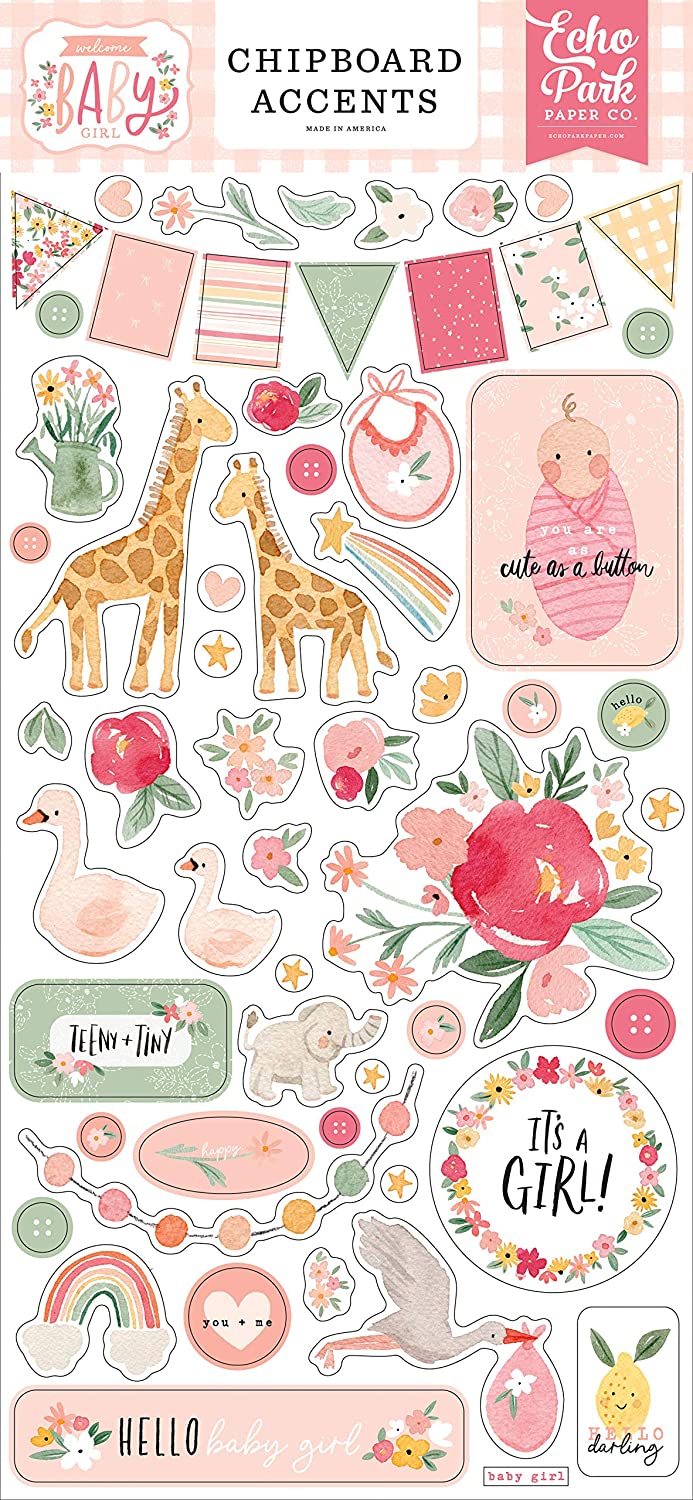 Welcome Baby Girl Chipboard Accents
