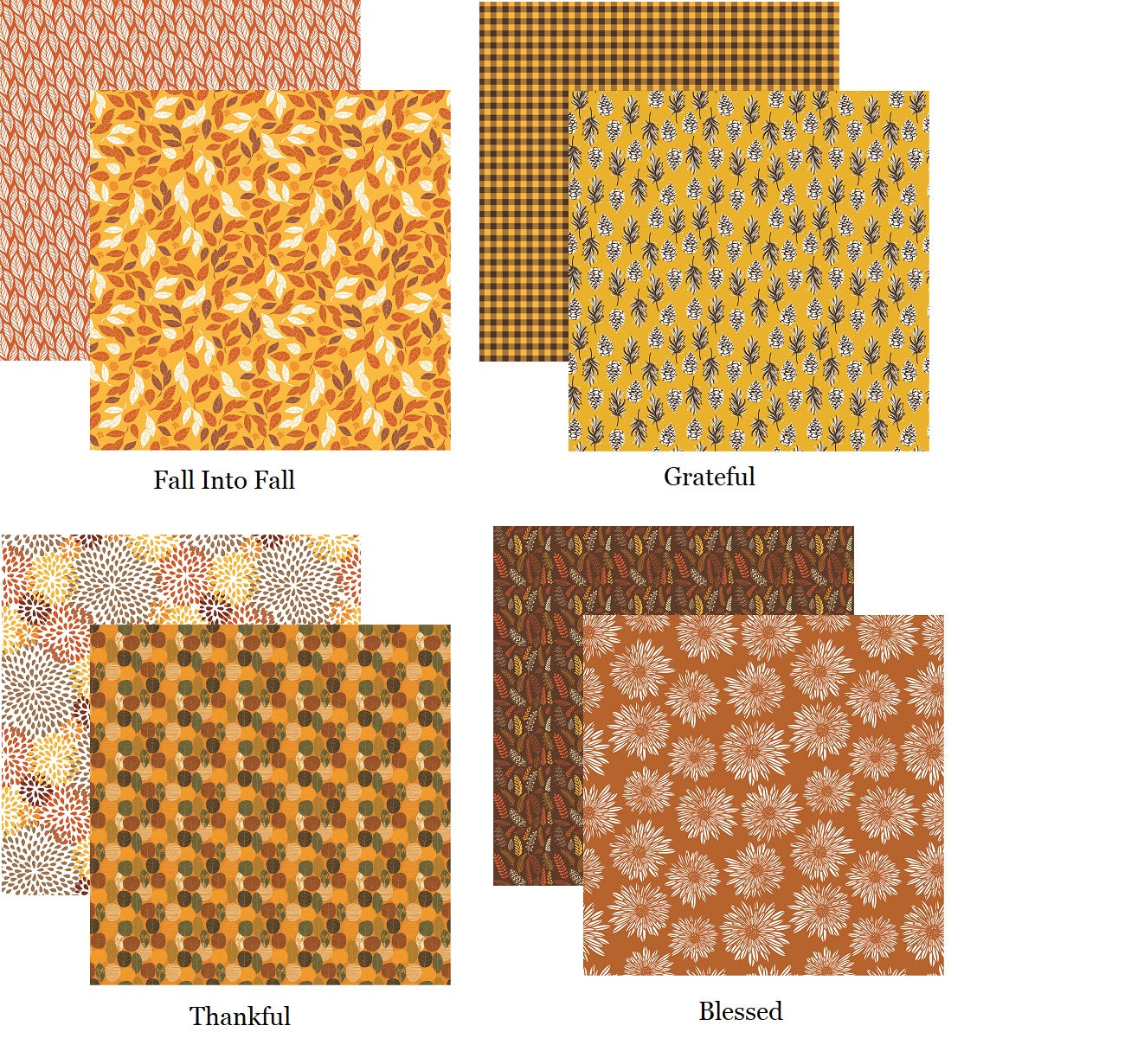 Fall Into Fall 12x12 Scrapbook Paper Assortment Set - 4 Sheets