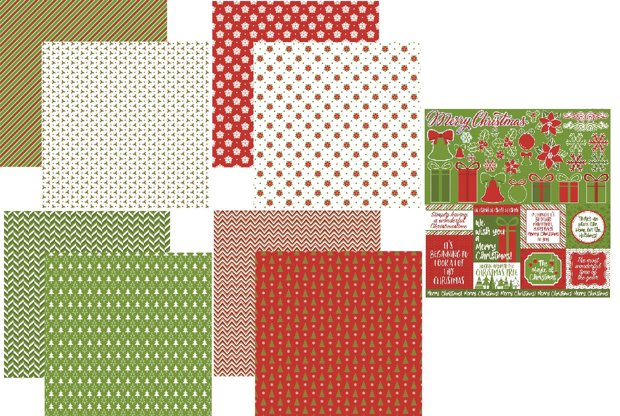 Simply Christmas - 12X12 Scrapbook Papers and Stickers Set