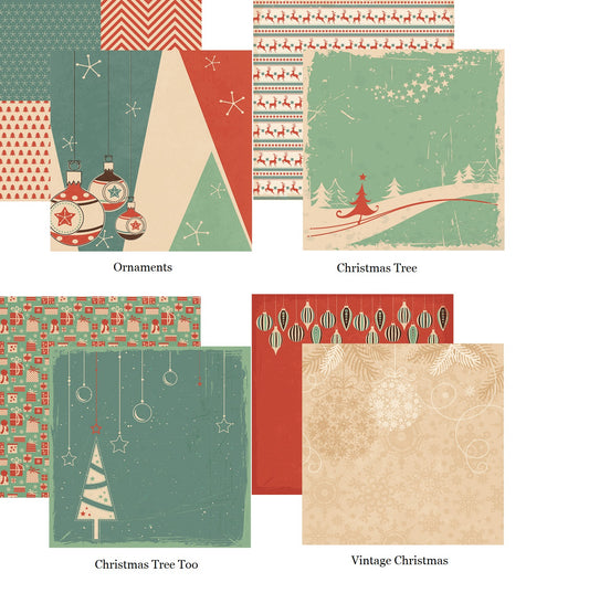 Vintage Christmas 12x12 Scrapbook Paper Assortment Set of 4 Sheets