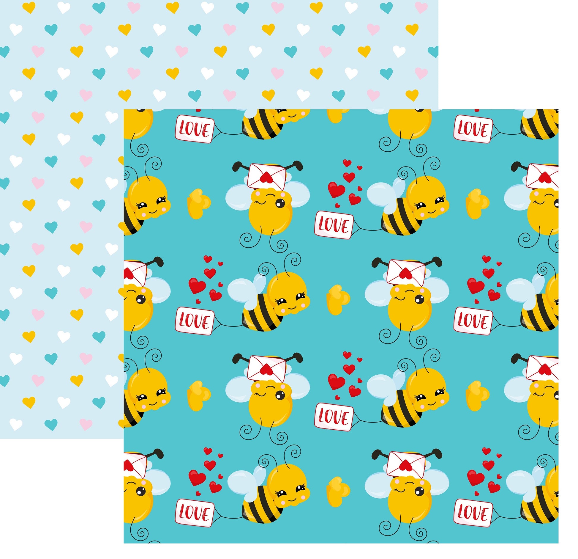 Valentine Bee Scrapbook Paper Blue Print