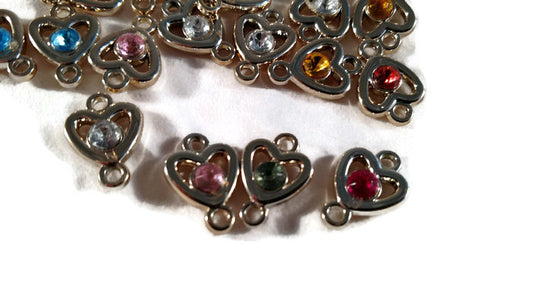 Acrylic Connectors Findings Heart Rose Gold At Random Faceted - Set of 10 Charms