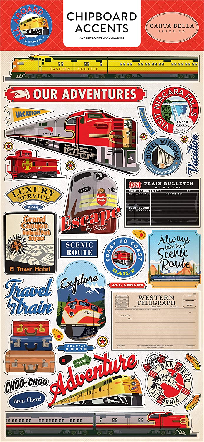 All Aboard Train Chipboard Stickers