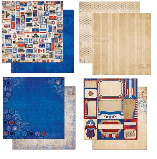 Bo Bunny Patriotic Paper Anthem 4pc Scrapbooking Set - 12x12 Paper
