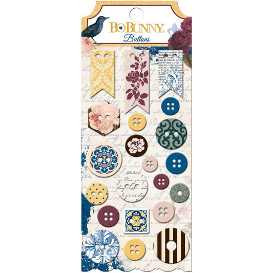 Bo Bunny Rose Cafe Buttons, 21-Pack
