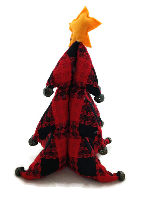 Buffalo Plaid Plush Christmas Tree with Jingle Bells - 14 Inch