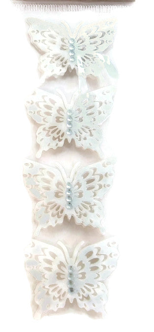 3d Butterfly Stickers White Paper Lace with Rhinestones